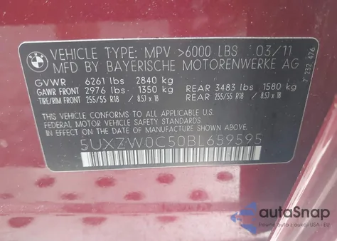 2011 BMW X5 xDrive35D z USA, uszkodzony, nr VIN 5UXZW0C50BL659595